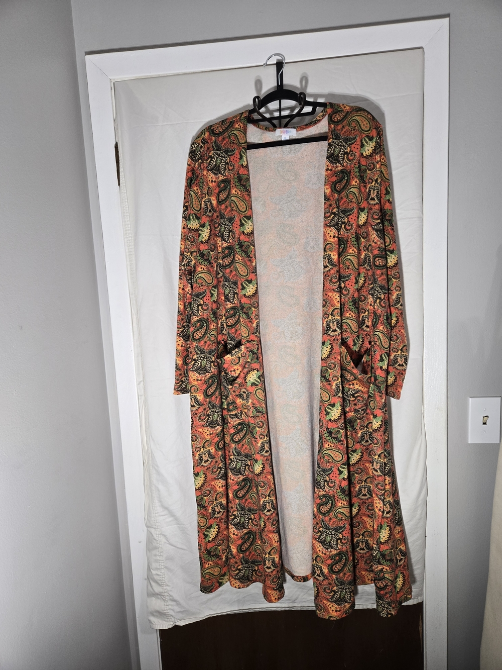 LuLaRoe Orange Paisley Longline Open-Front Cardigan